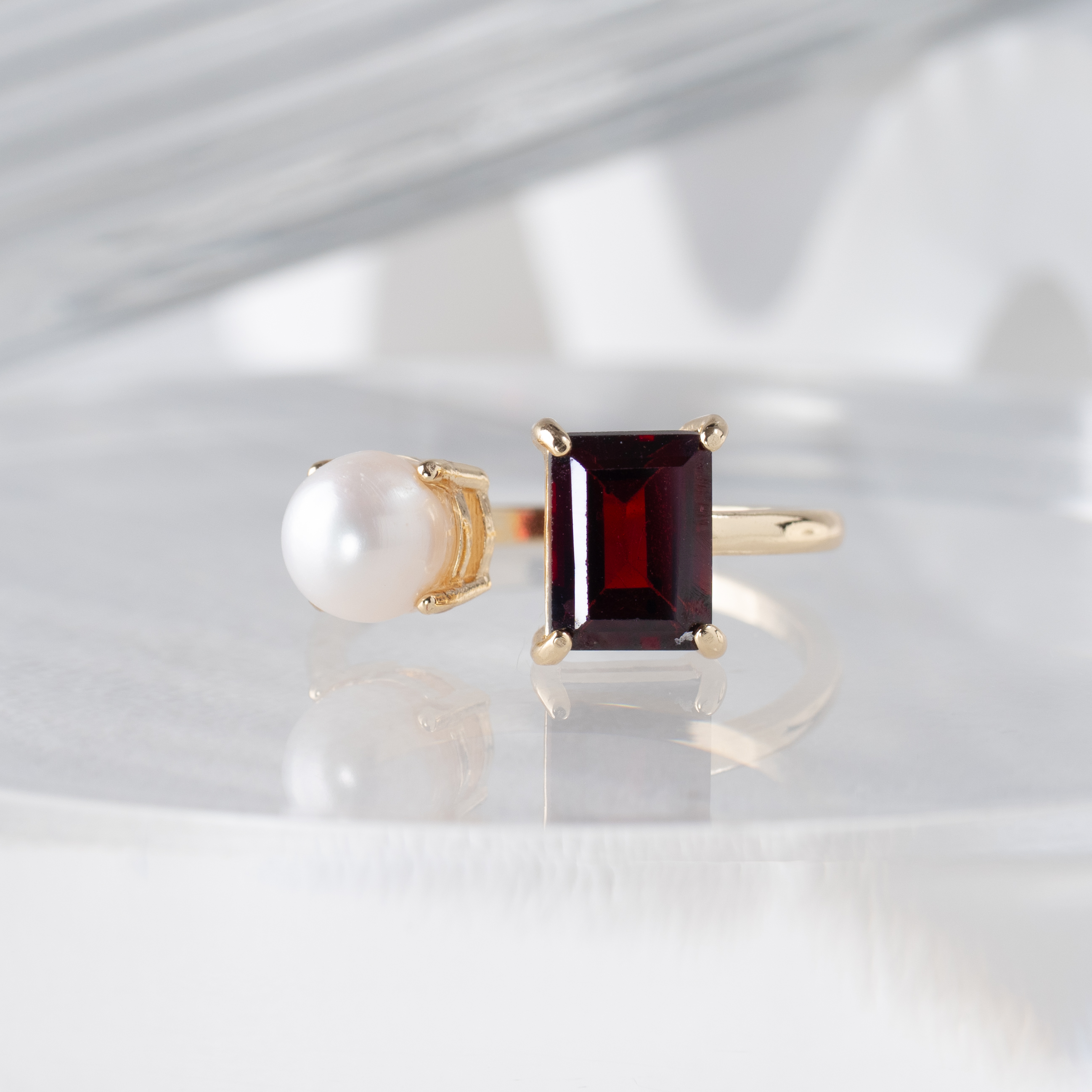 ガーネット×淡水パール　リング